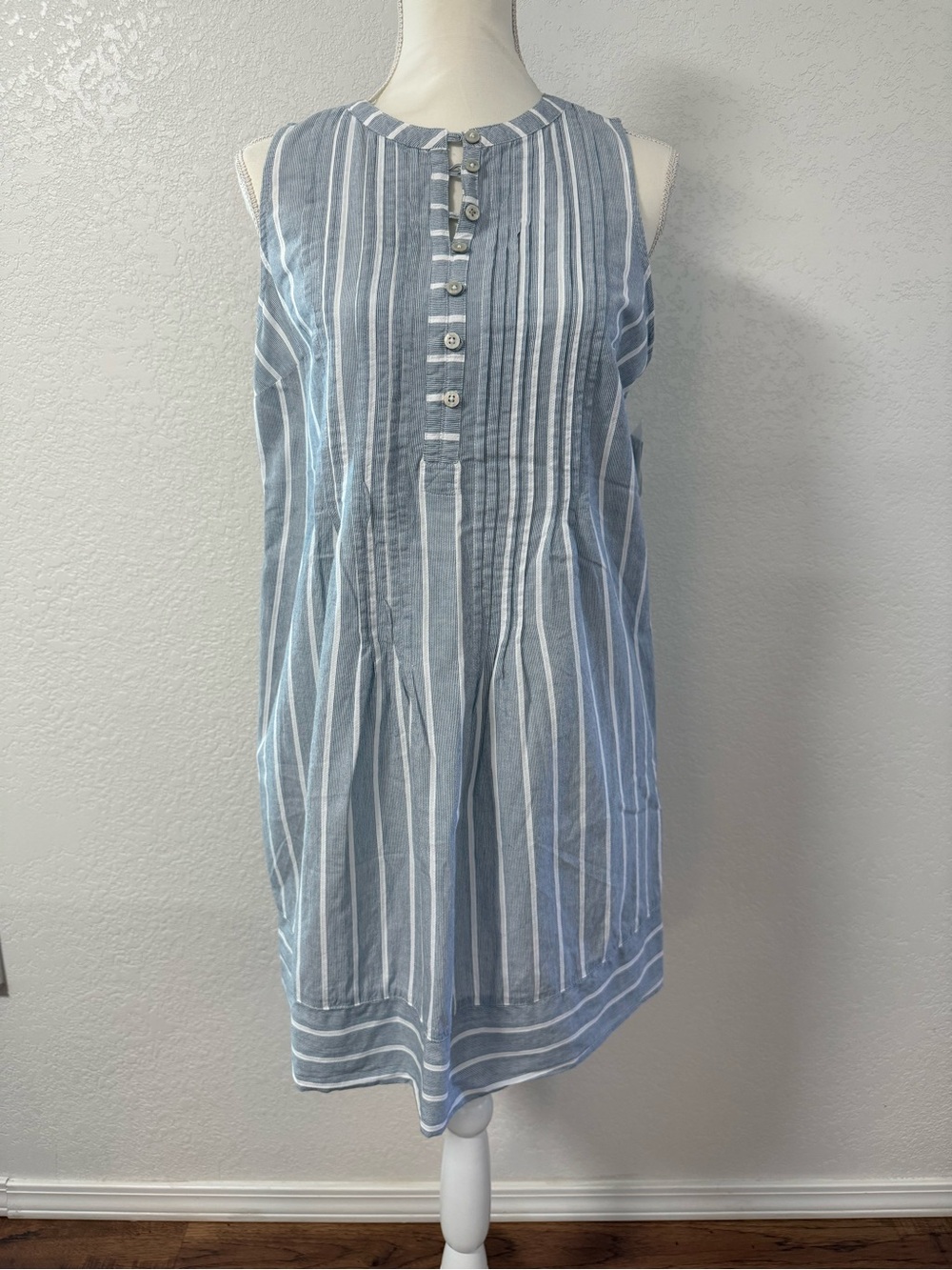 SONOMA Goods For Life Blue and White Striped Shirt Dress 100% Cotton Round M